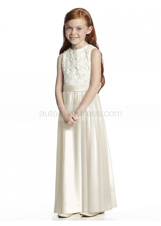 Ivory Daisy Lace Crinkle Chiffon Lovely Junior Bridesmaid Dress